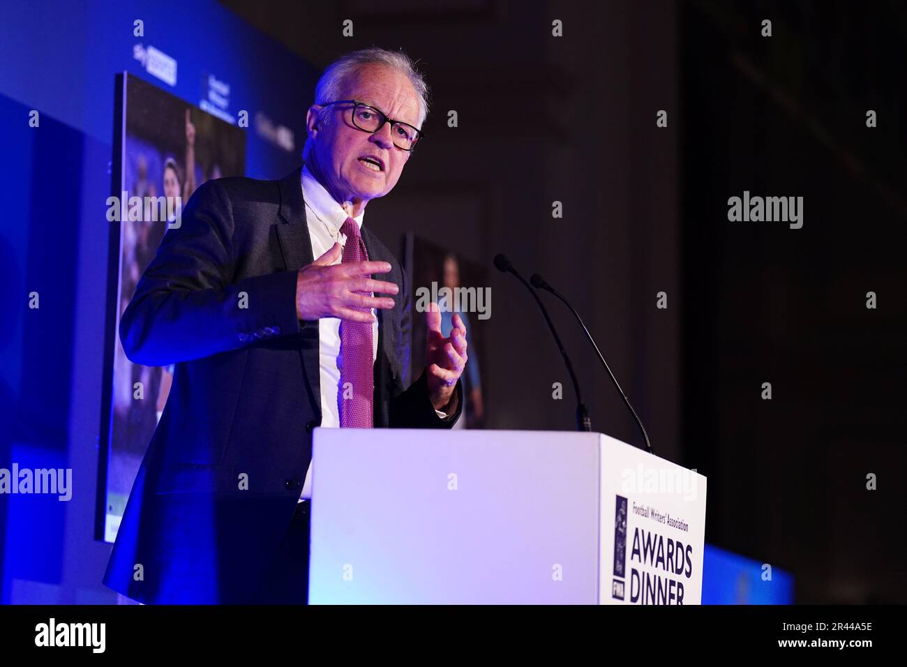 Jim White, of the Telegraph and FWA National Executive Committee, head of the judging panel for the FWA Student Football Writer of the Year Awards during the FWA Footballer of the Year awards held at the Landmark Hotel, London. Picture date: Thursday May 25, 2023. Stock Photo