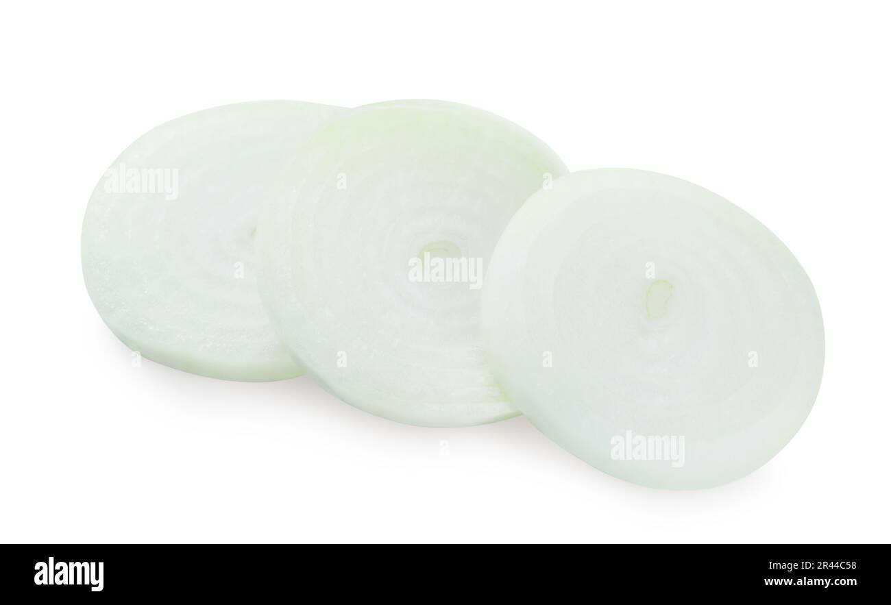 Slices of raw onion on white background Stock Photo - Alamy