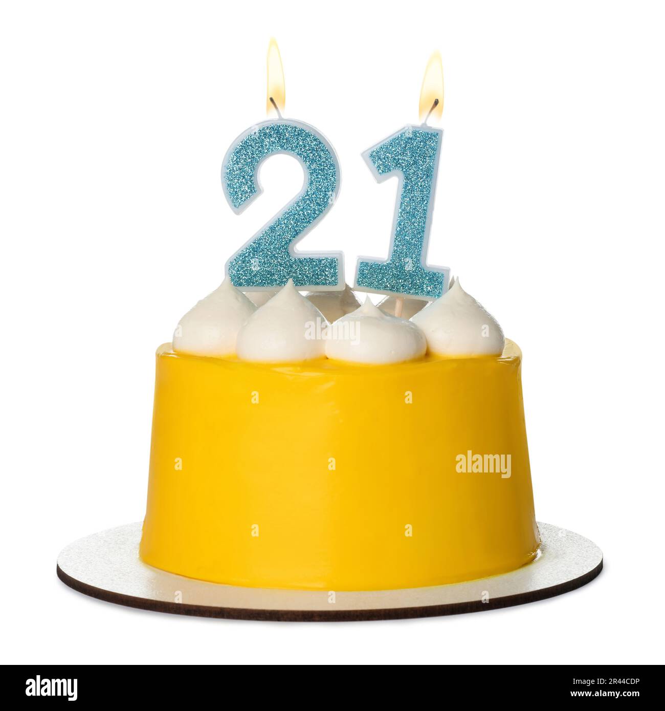 21st birthday. Delicious cake with number shaped candles for coming of
