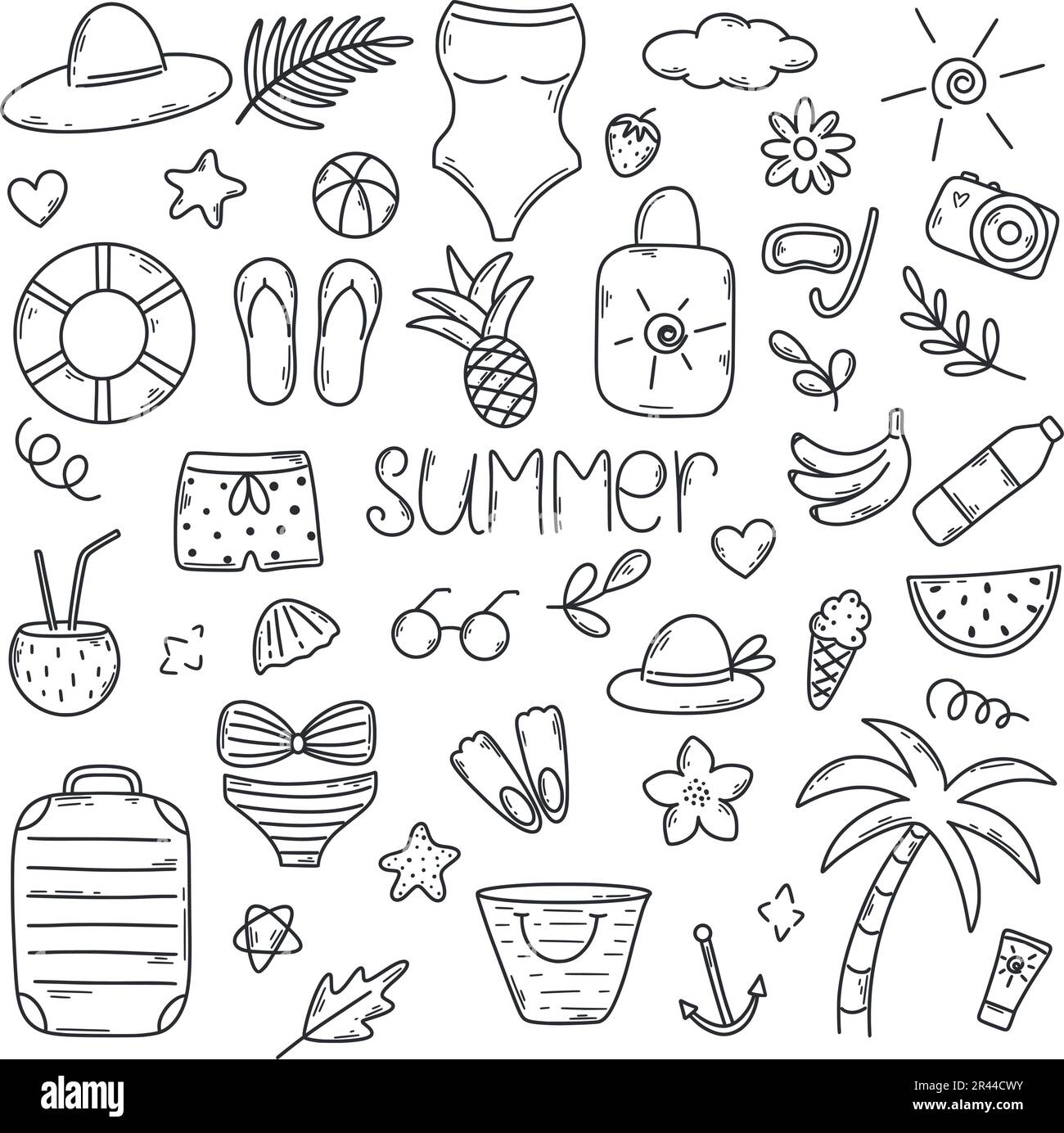 Hand drawn summer vacation and travel elements Stock Vector Image & Art ...