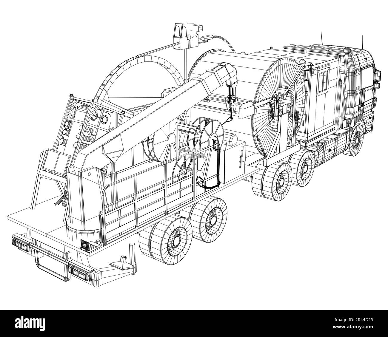 Coiled tubing truck isolated on white. Gas-hole spot preventer. Oil