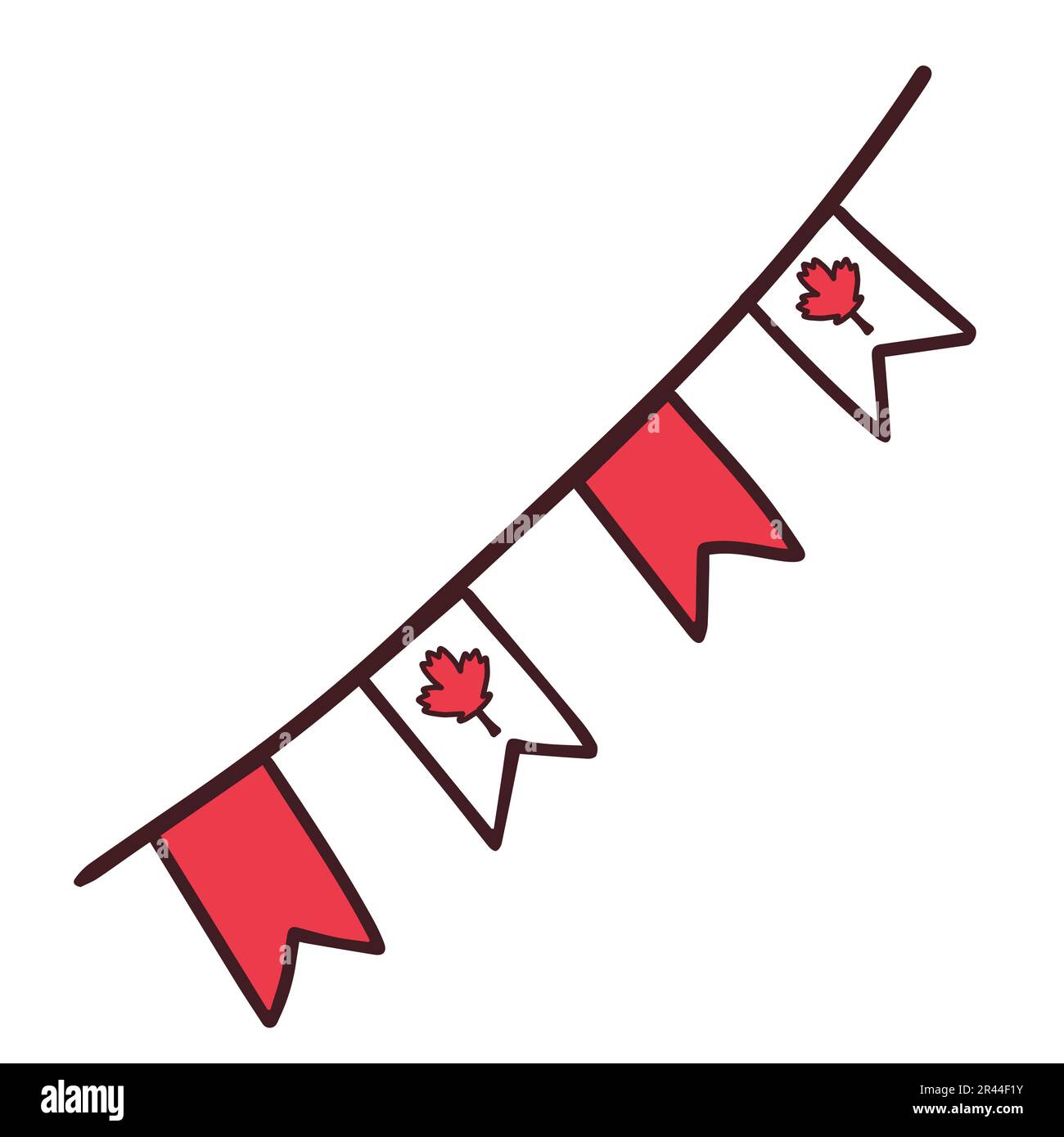 Garland with flags for Canada Day. First of July. The symbolism is red