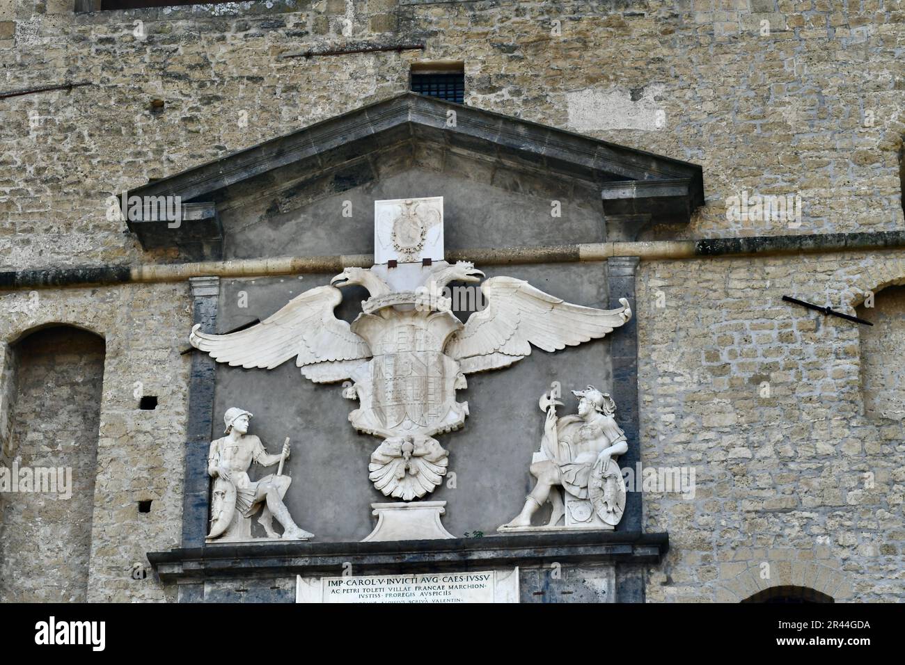 Decoration of the entrance door to the Sant'Angelo Castle in Naples Stock Photo