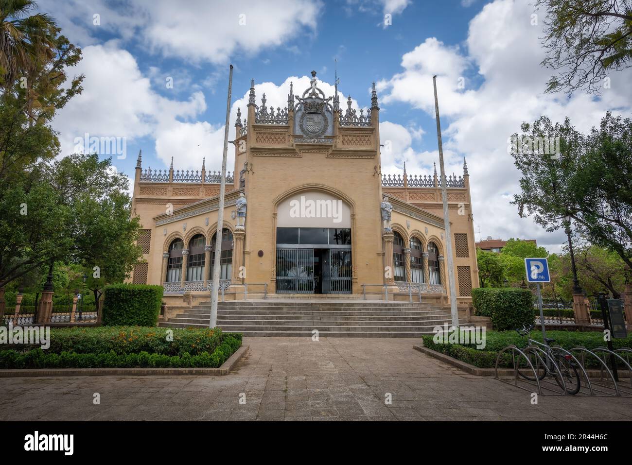 Royal pavilion (Pabellon Real) at Plaza de America in Maria Luisa Park - Seville, Andalusia, Spain Stock Photo