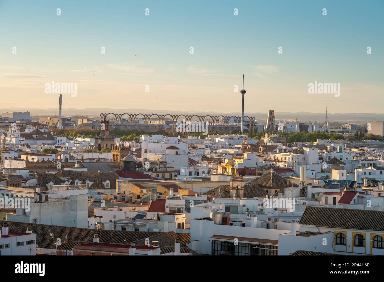 Seville Skyline with La Cartuja Island - Seville, Andalusia, Spain Stock Photo