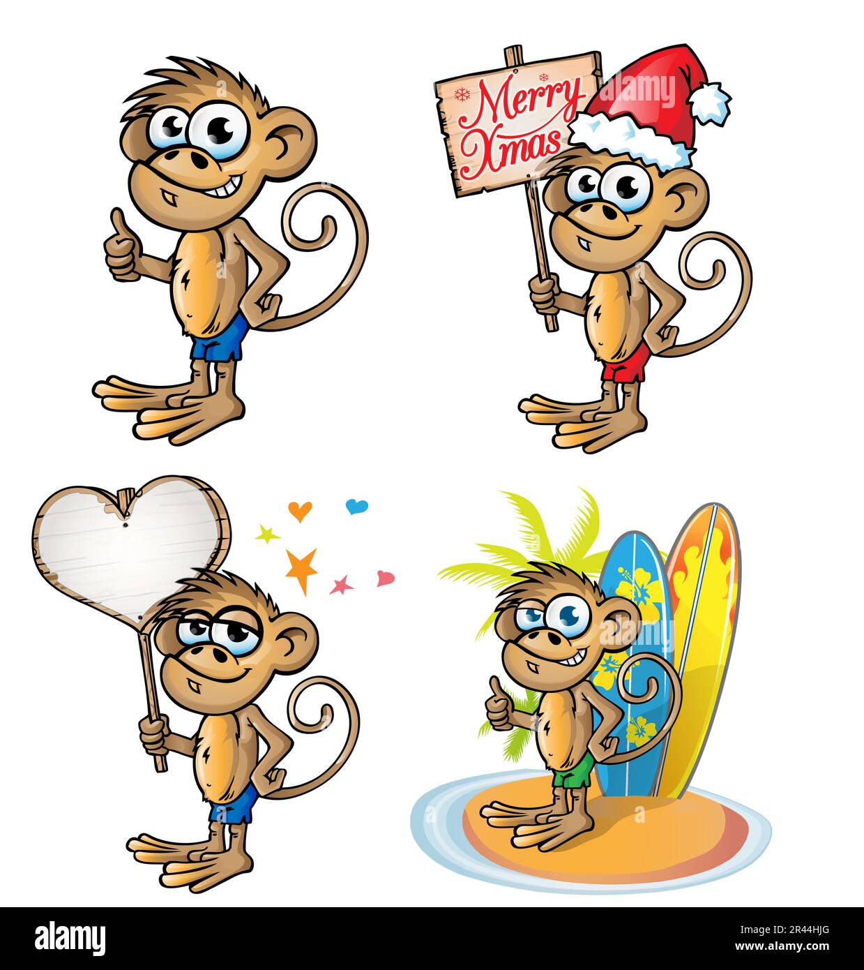 Set of monkey character cartoon . vector illustration Stock Vector