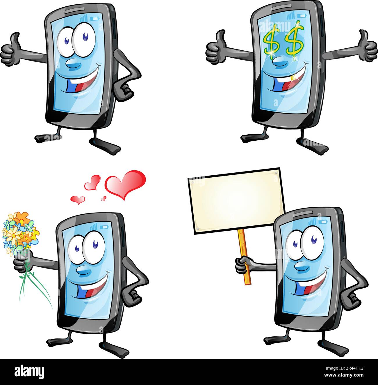 Funny Cartoon Smart Phone. set Vector Clip Art Stock Vector