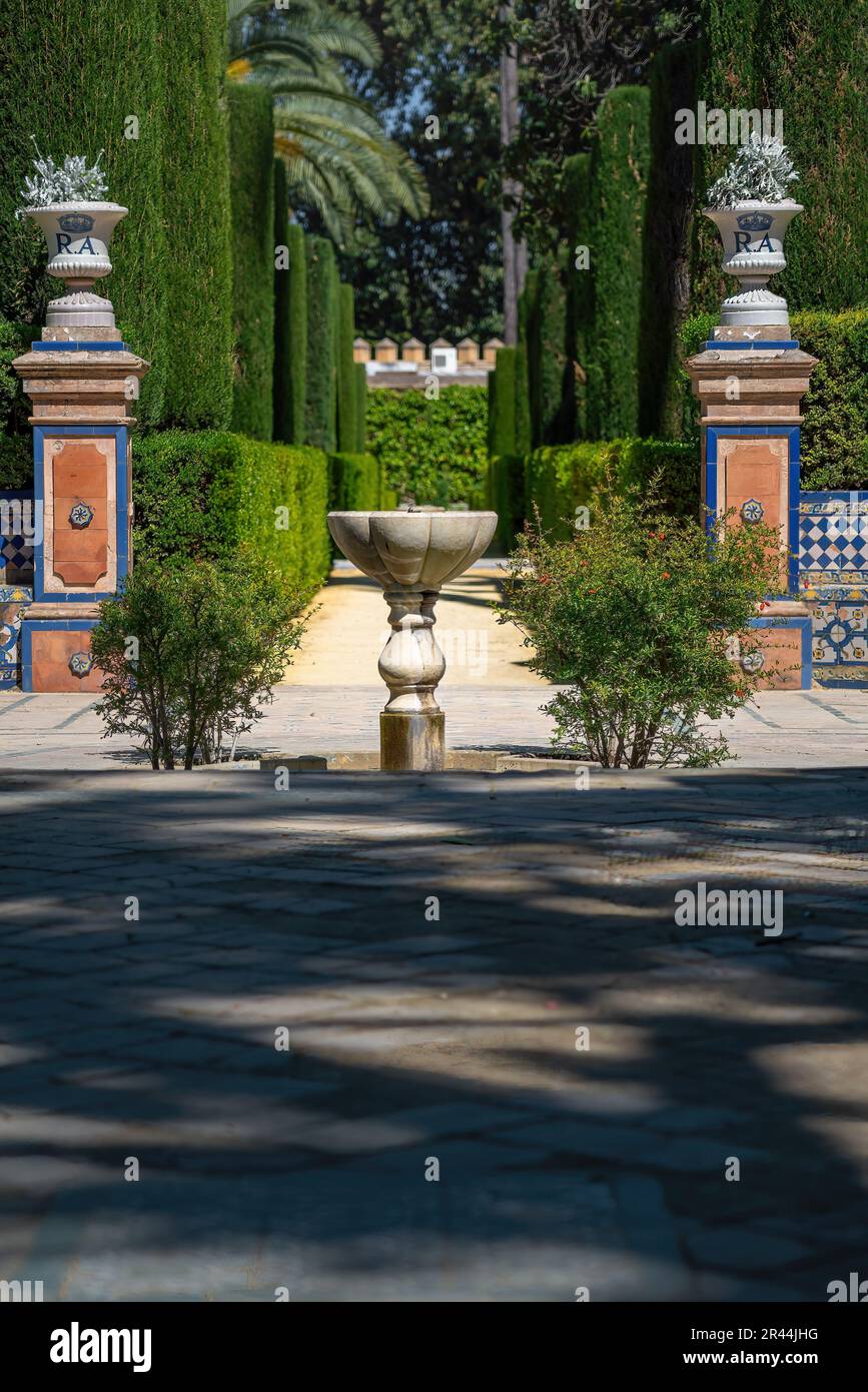 Garden of the Marquis de La Vega Inclan (Jardin del Marques de la Vega Inclan) at Alcazar (Royal Palace of Seville) - Seville, Andalusia, Spain Stock Photo