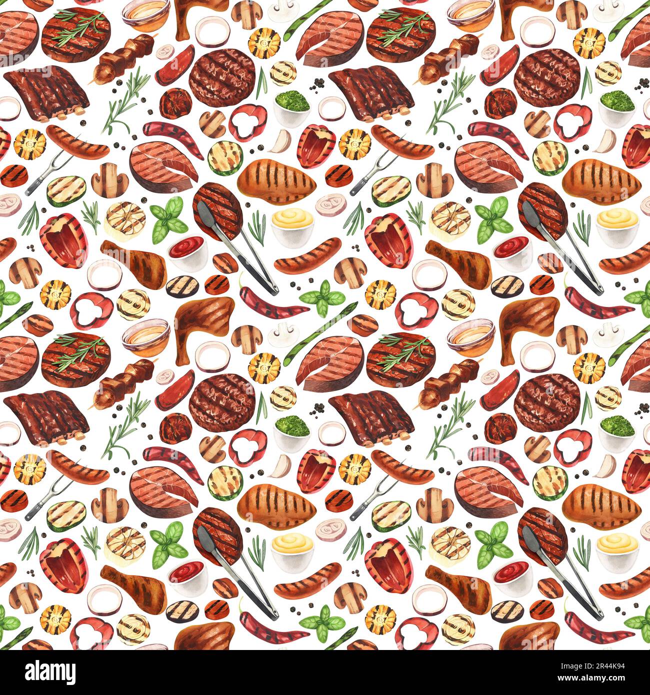 60+ Smoked And Grilled Meat Seamless Pattern Stock Illustrations