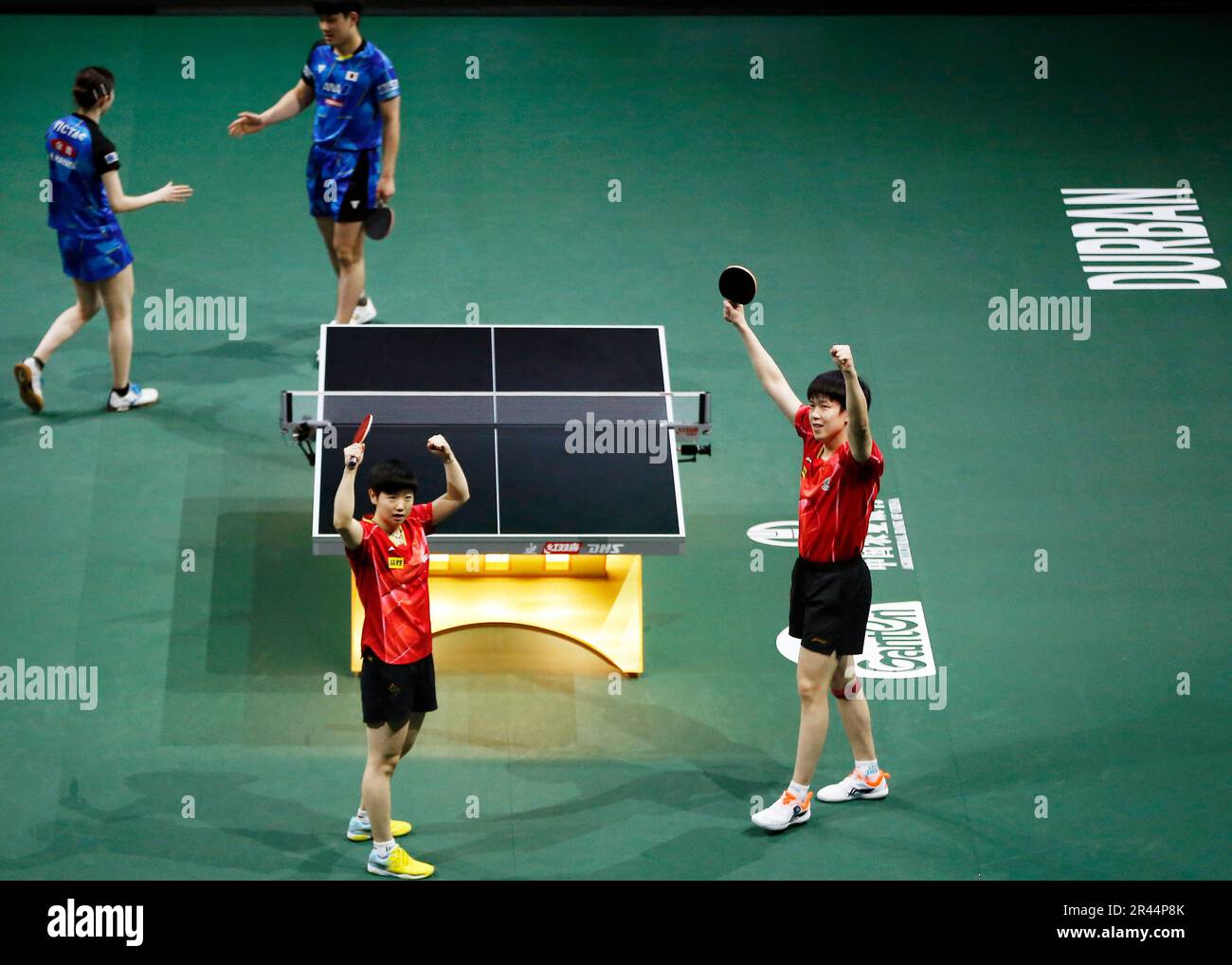 Durban, South Africa. 26th May, 2023. Wang Chuqin (front R)/Sun Yingsha