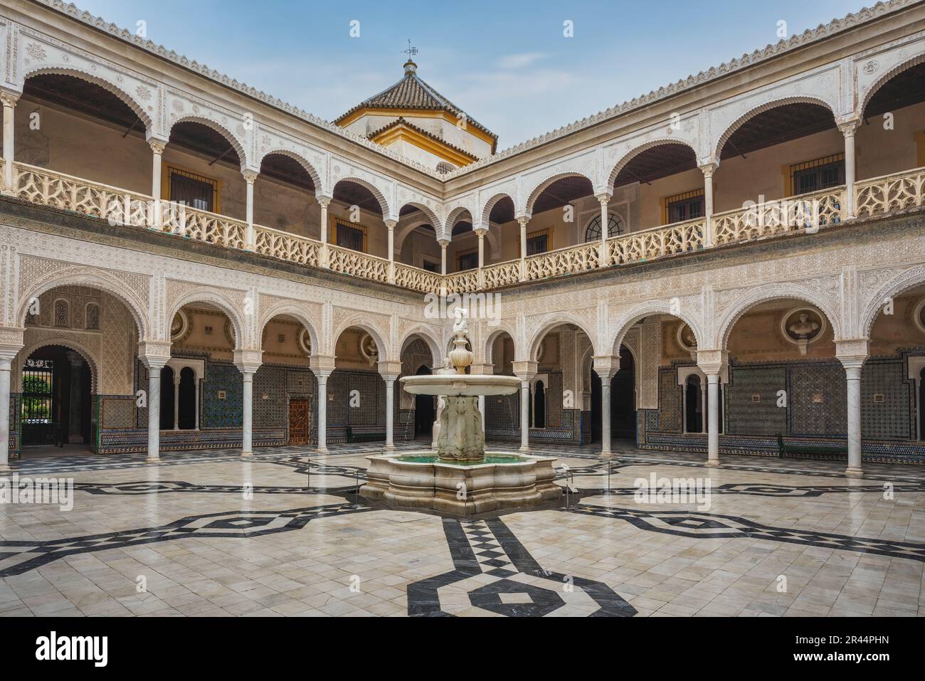 Main Courtyard (Patio Principal) at Casa de Pilatos (Pilates House) Palace Interior - Seville, Andalusia, Spain Stock Photo