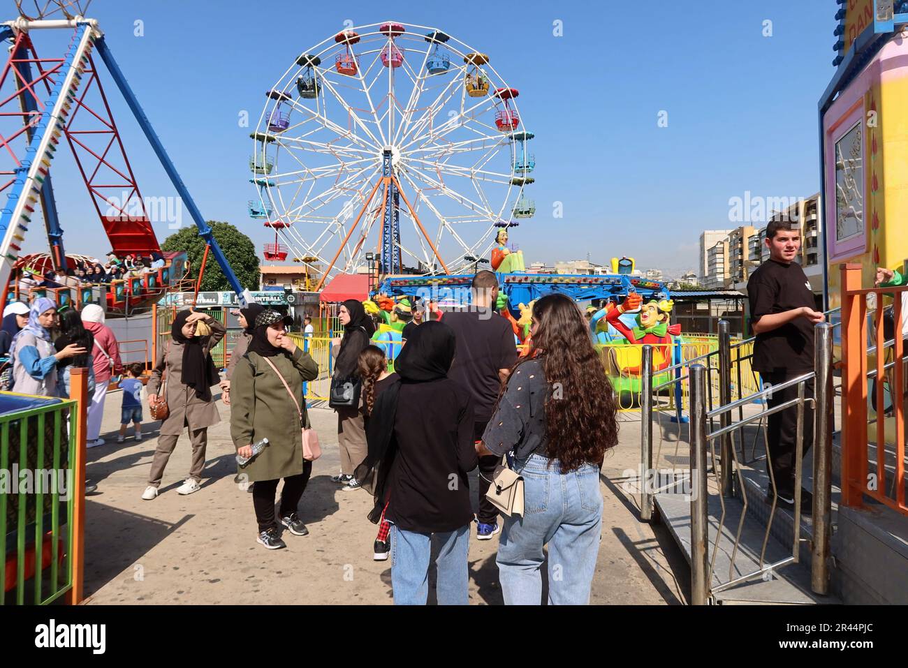 Beirut, Lebanon. 25th May, 2023. People relax in a Luna Park in the