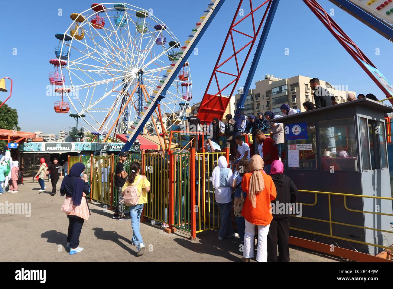 Beirut, Lebanon. 25th May, 2023. People relax in a Luna Park in the