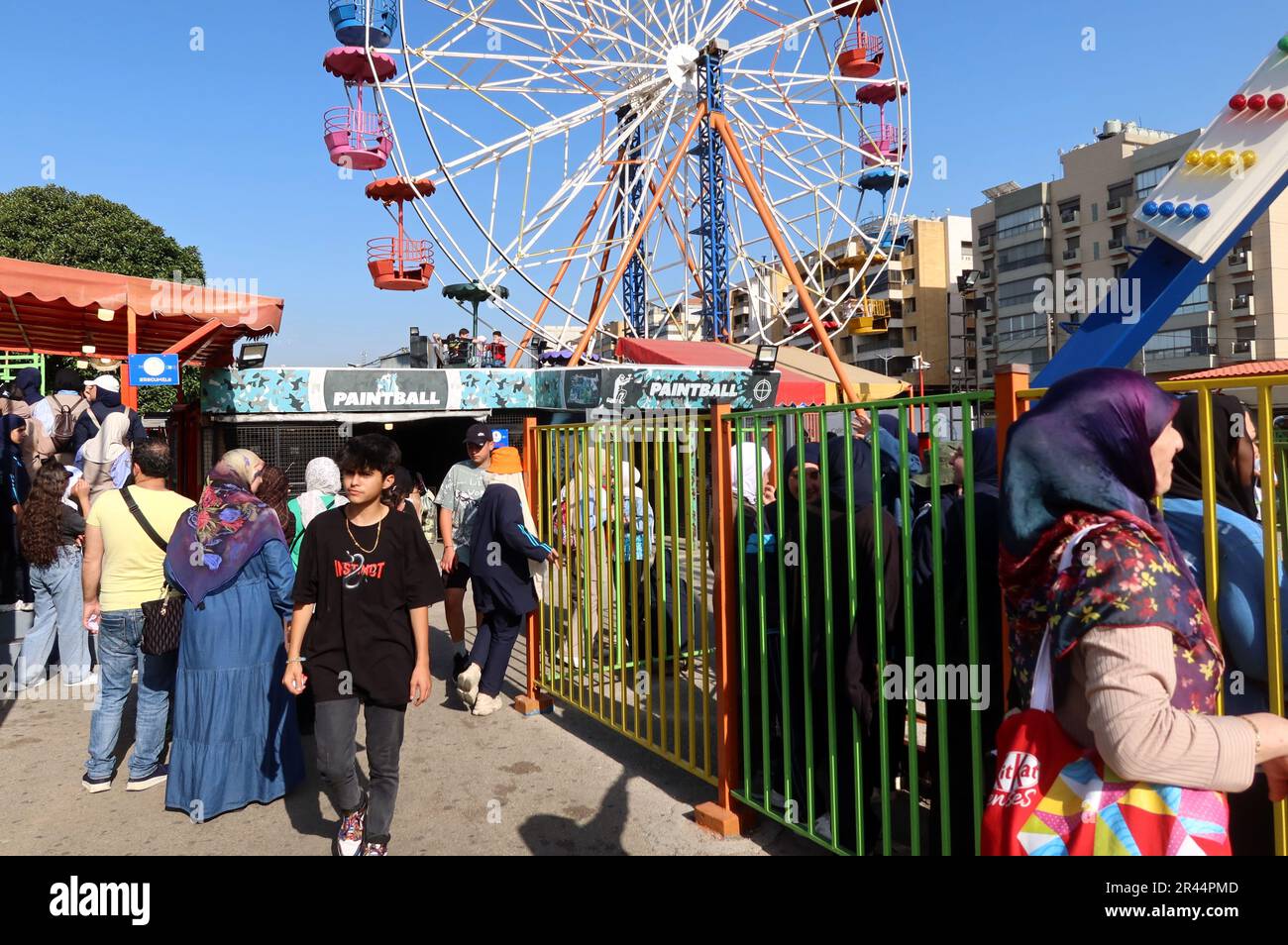 Beirut, Lebanon. 25th May, 2023. People relax in a Luna Park in the