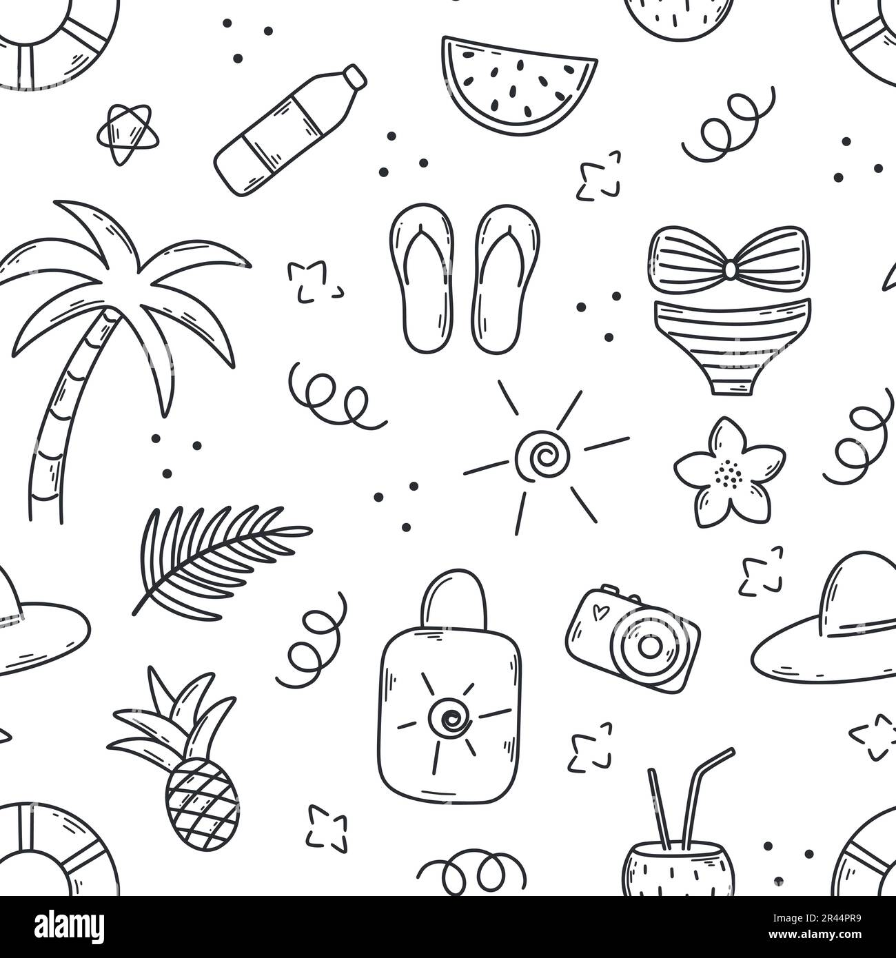 Hand drawn summer vacation and travel seamless pattern Stock Vector ...