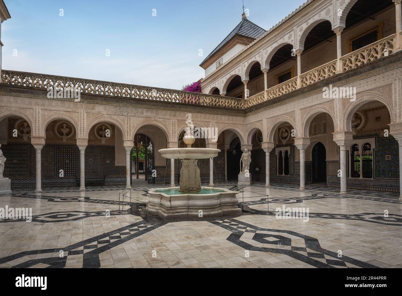 Main Courtyard (Patio Principal) at Casa de Pilatos (Pilates House) Palace Interior - Seville, Andalusia, Spain Stock Photo