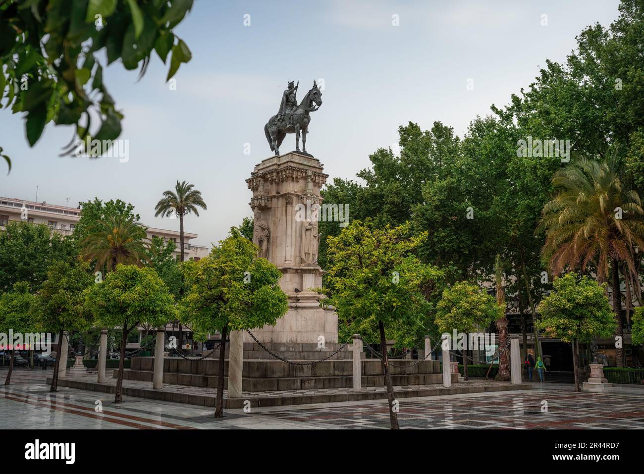 San Fernando Monument at Plaza Nueva Square - Seville, Andalusia, Spain Stock Photo
