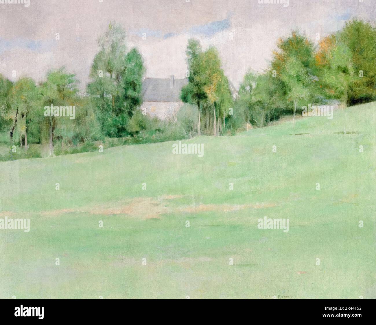 Fernand Khnopff, La venue de l’aube à Fosset (The coming of dawn in Fosset), landscape painting 1882 Stock Photo