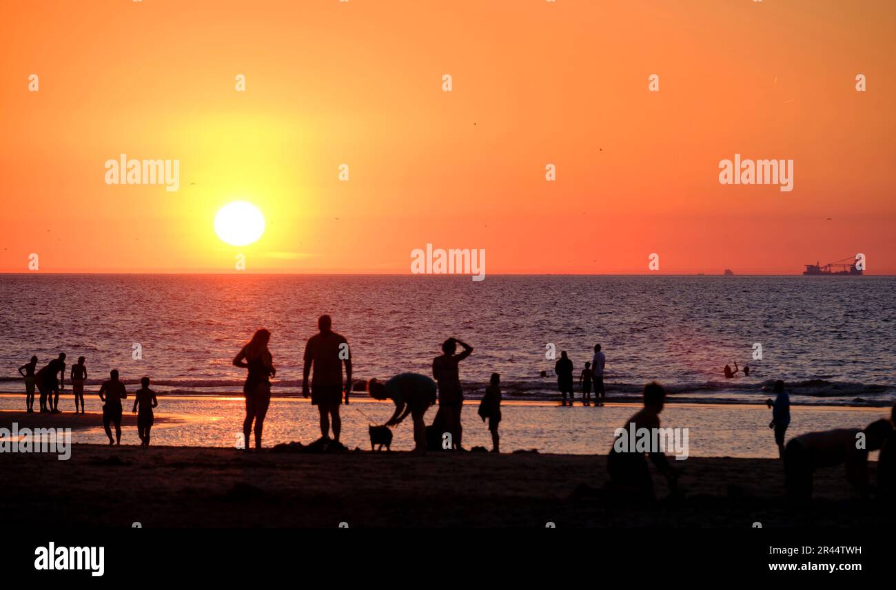 Netherlands, Hook of Holland (Hoek van Holland): sunset over the beach Stock Photo