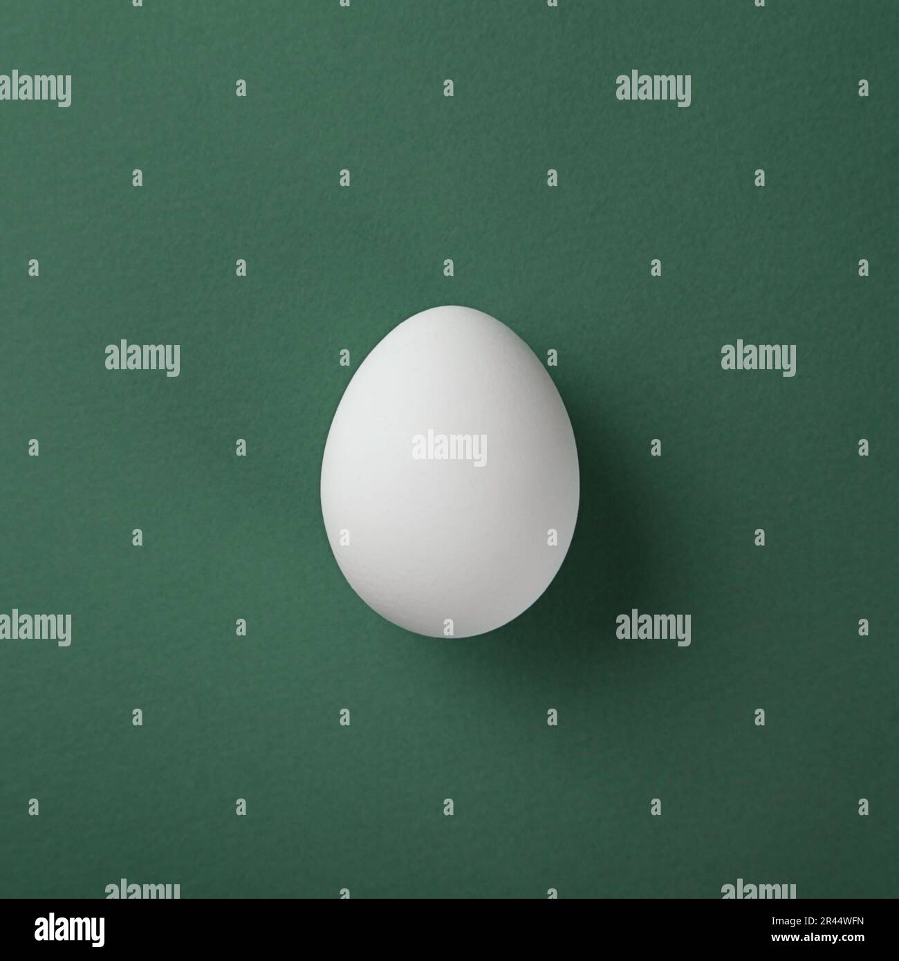 White egg on green pastel background. Copy space. Minimal concept. Stock Photo
