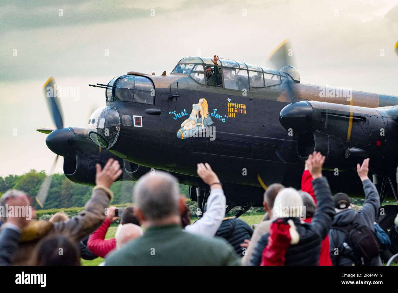 Avro Lancaster Just Jane during the Battle of Britain Memorial Flight commemorating the 80th anniversary of Operation Chastise, Lincolnshire Aviation Stock Photo