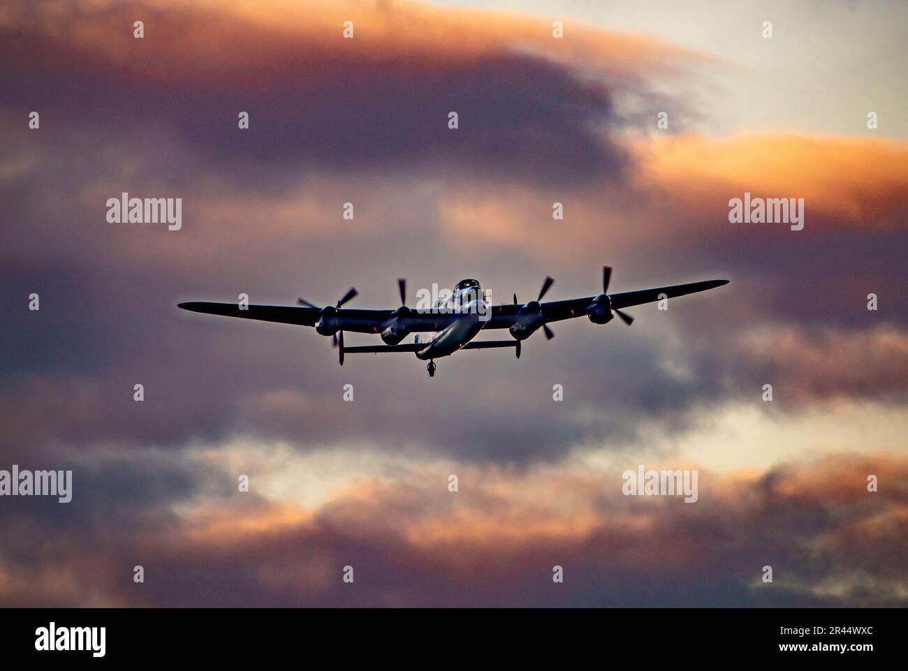 Battle of Britain Memorial Flight commemorating the 80th anniversary of Operation Chastise.  An Avro Lancaster flying over Lincolnshire Aviation Herit Stock Photo