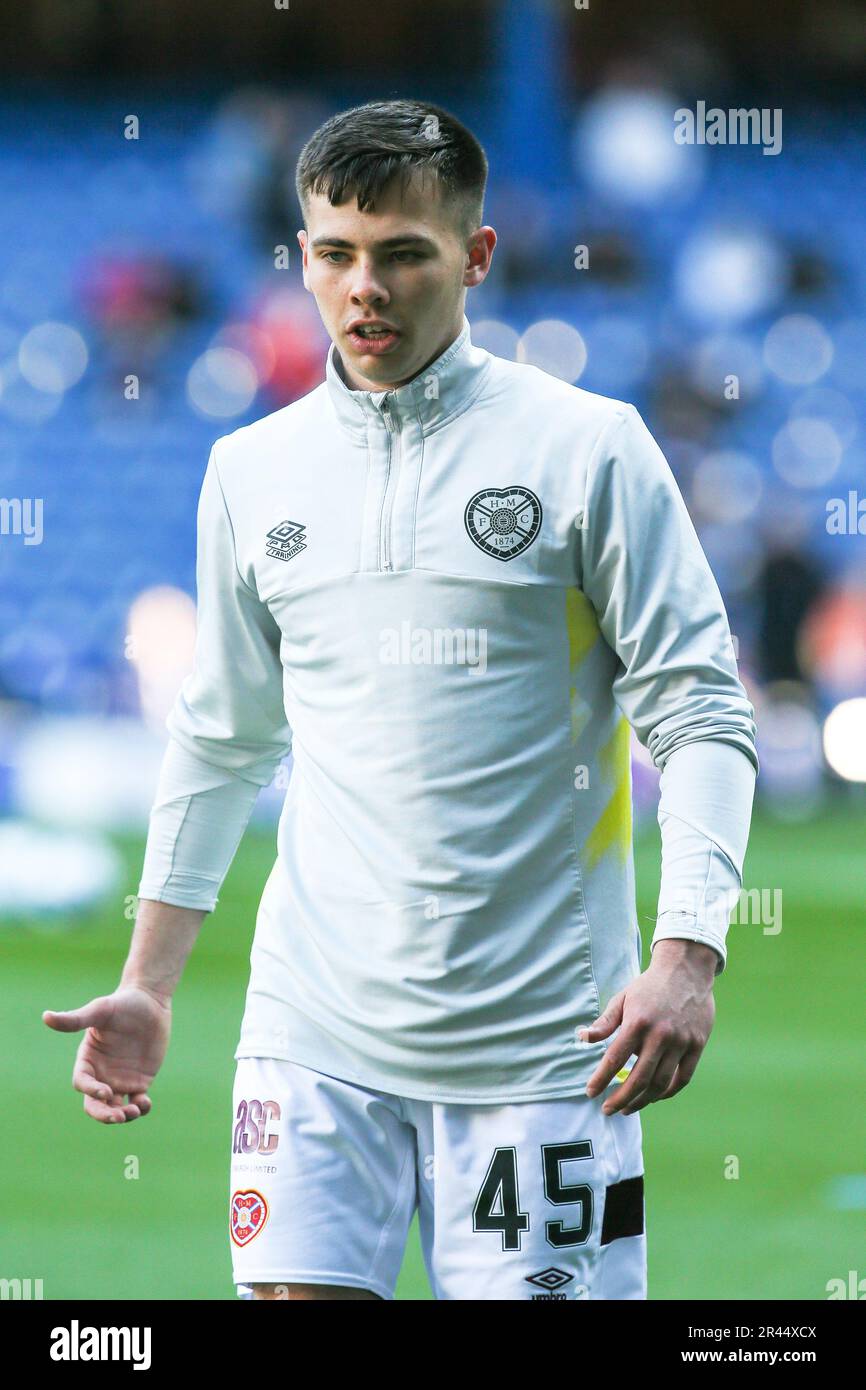 Macaulay Tait, currently playing left midfielder for Heart of Midlothian, a Scottish Premiership football team. Image taken during a training session. Stock Photo