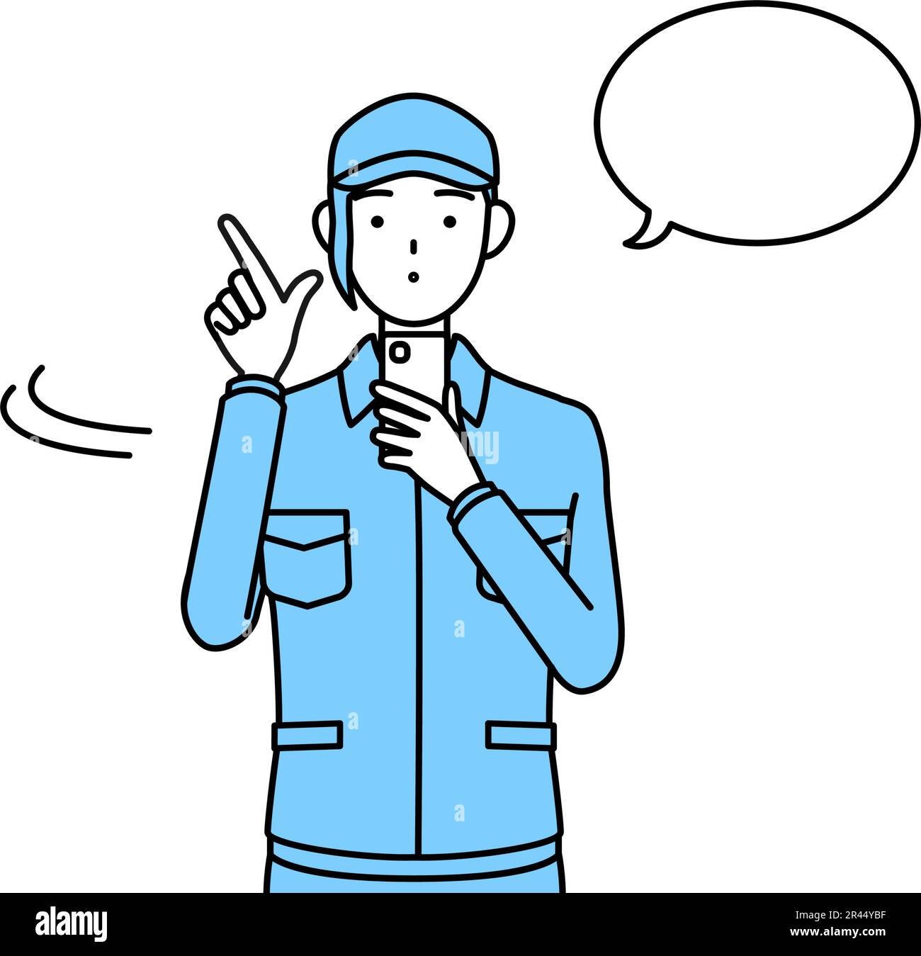 Woman in hat and work clothes operating a smartphone, Vector