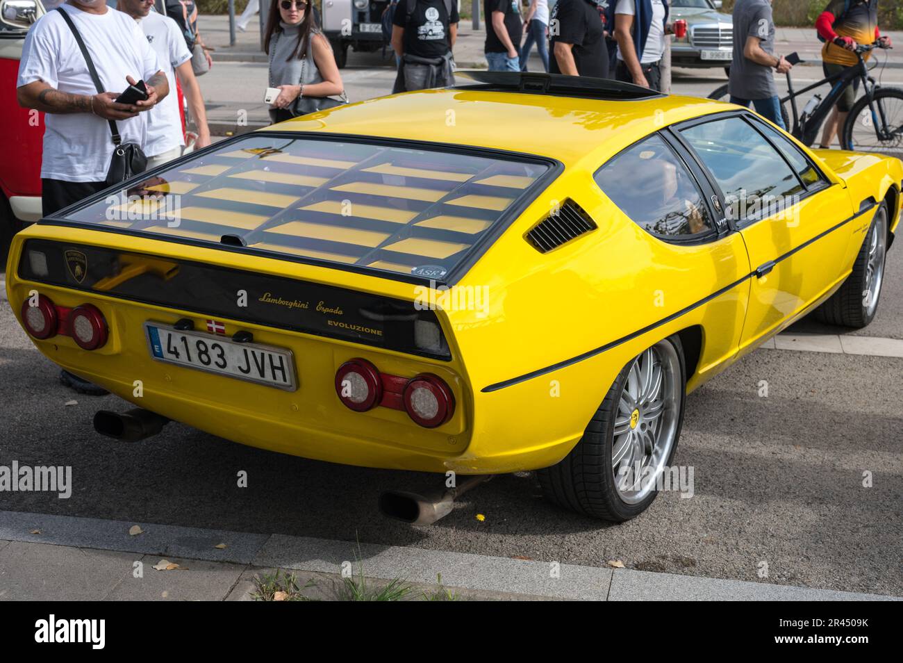 Rear view of a classic Italian luxury sports car, Lamborghini Espada ...