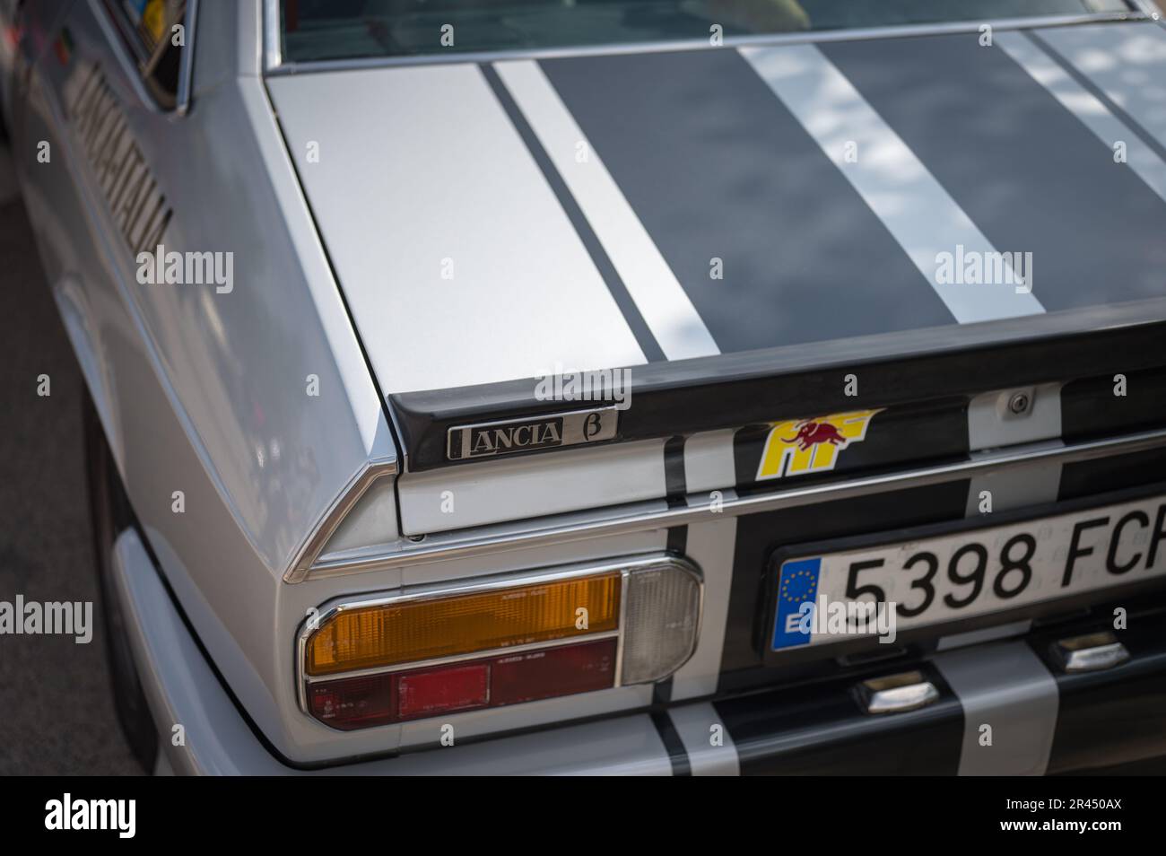 Rear view of a classic Italian rally deprivo, the Lancia Beta in gray ...