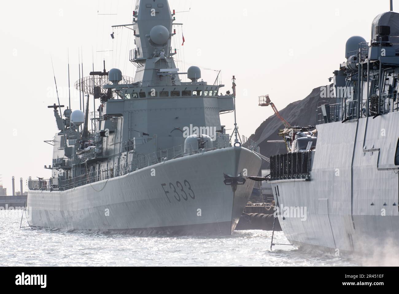 Gdynia, Poland. 26 May 2023. Portuguese multi-purpose Karel Doorman frigate NRP Bartolomeu Dias F333, a part of Standing NATO Maritime Group One SNMG1, arrived to port of Gdynia © Wojciech Strozyk / Alamy Live News Stock Photo