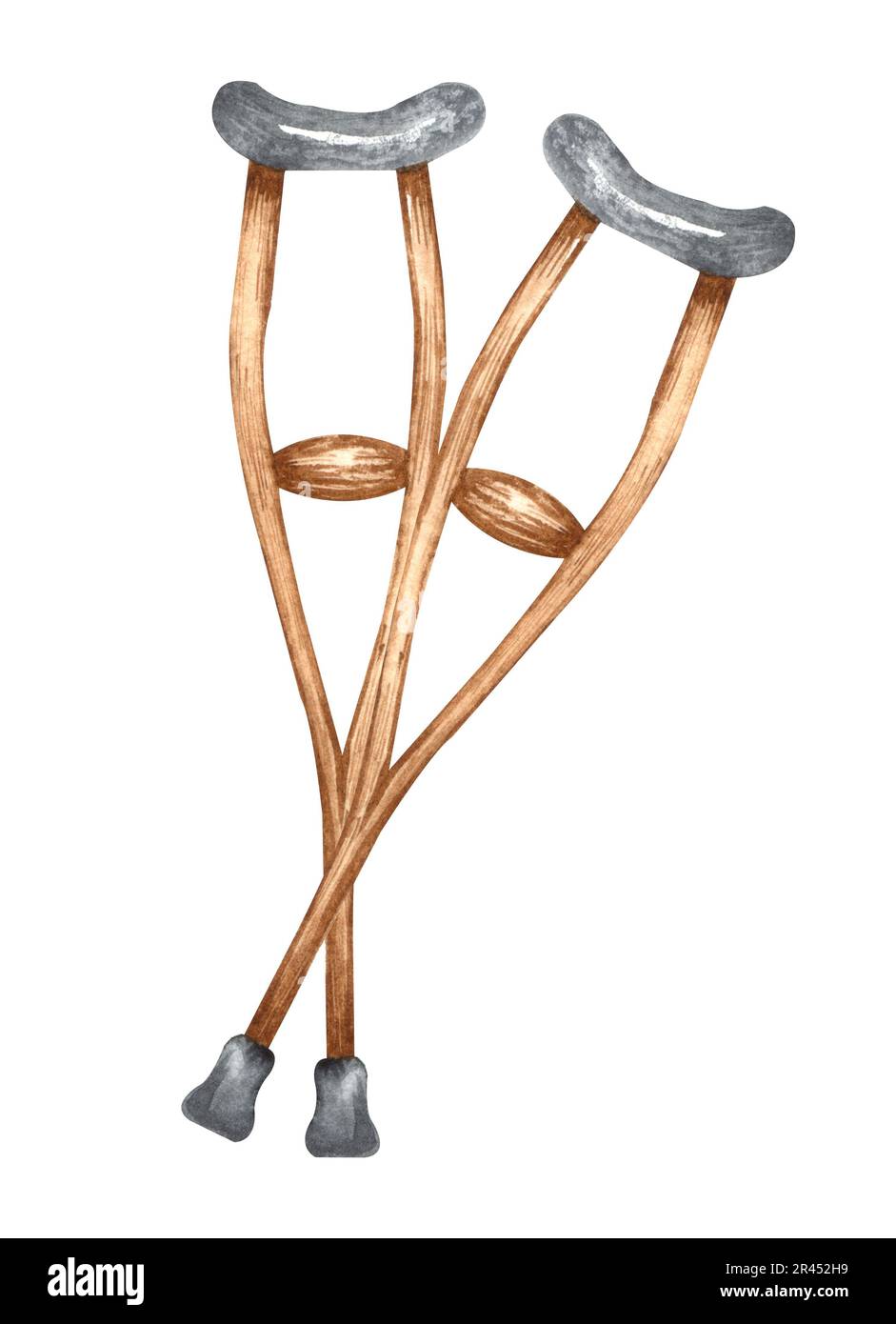 Orthopedic equipment and orthopaedics tools. Watercolor set of crutches