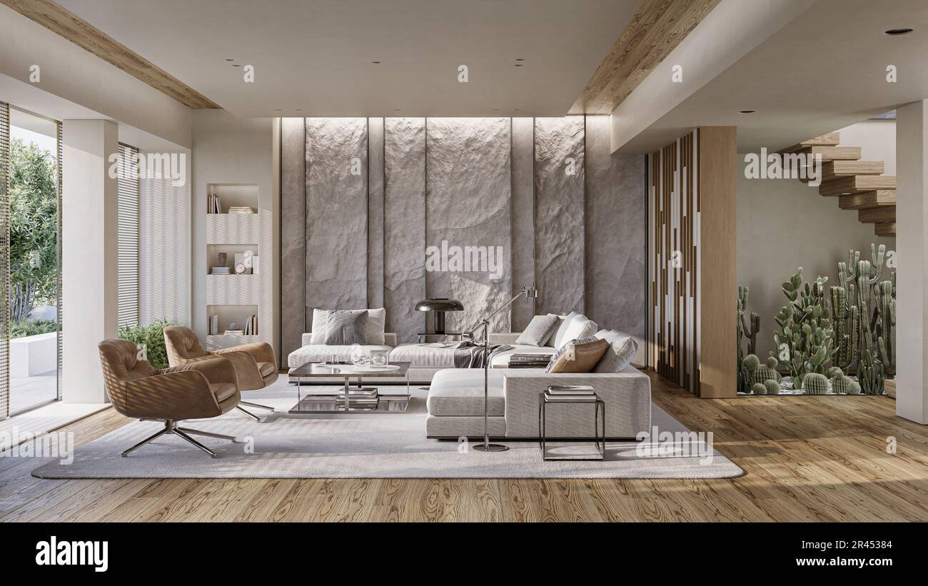 Mountain Rock Wall in modern living room interior. Natural indoor stone wall  Stock Photo - Alamy, image size:1300x821