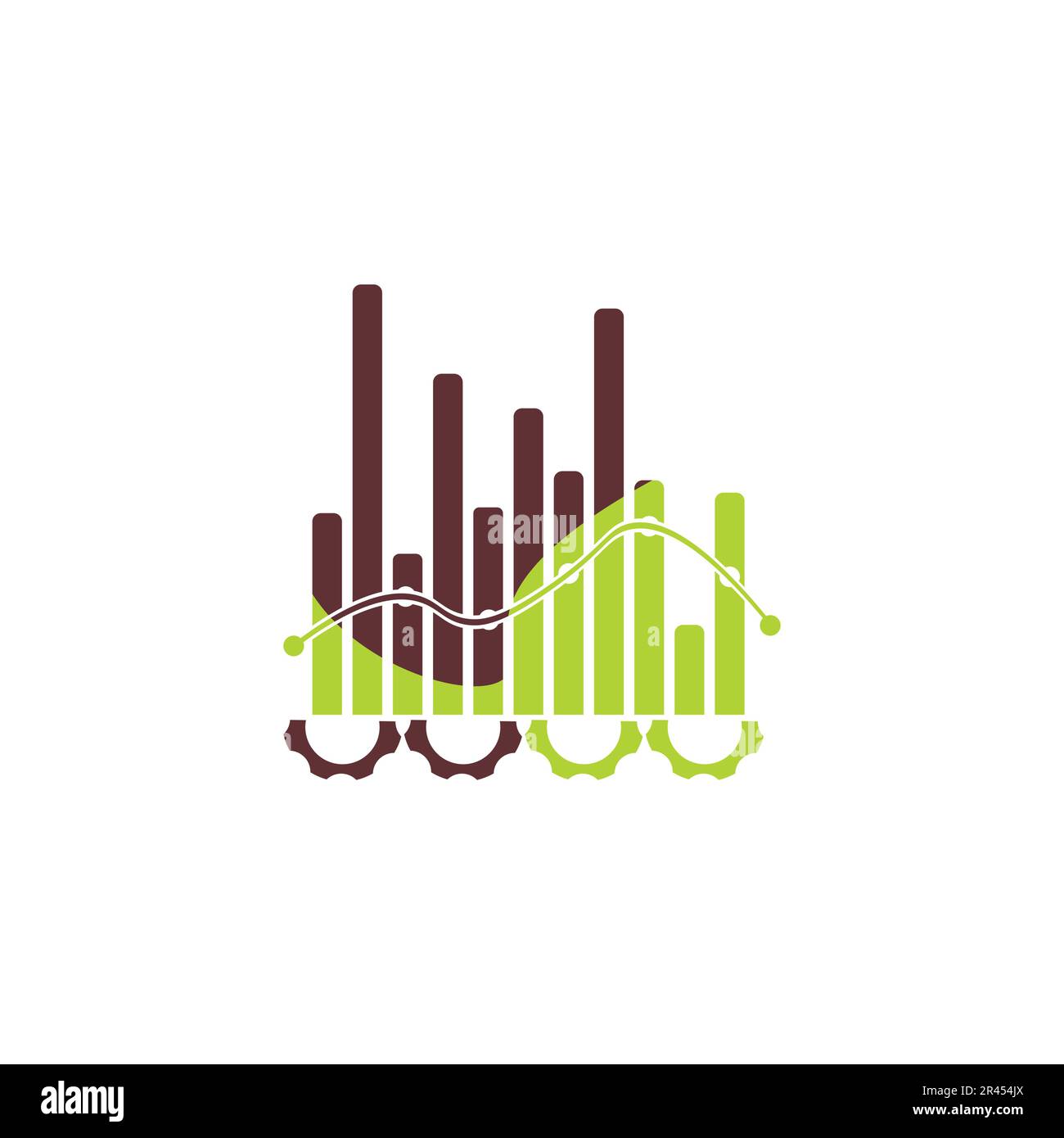 Finance logo with gear and cog icon brown green vector unique concept illustration. Stock Vector