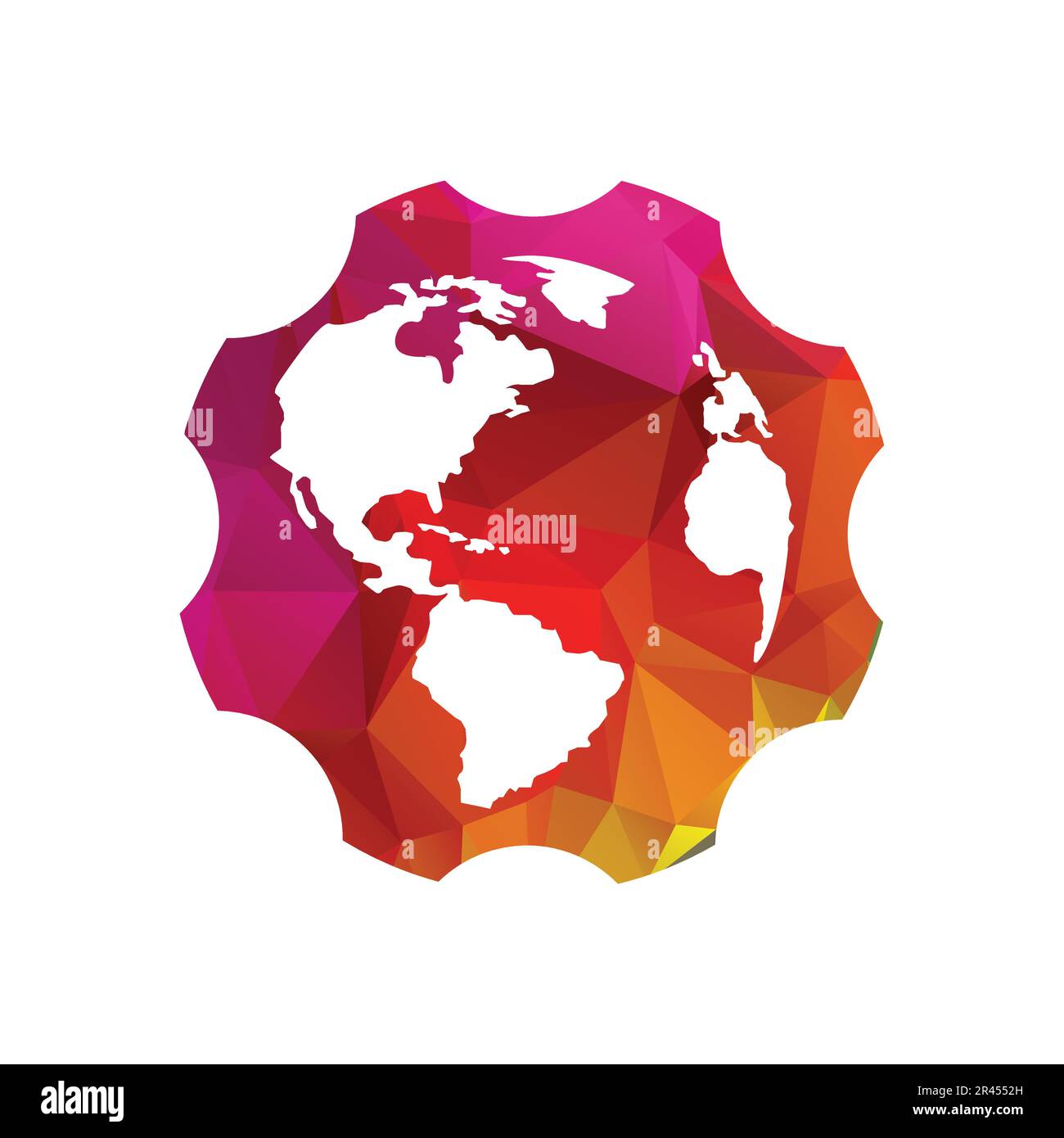 Colorful polygonal badge with world map vector illustration stock