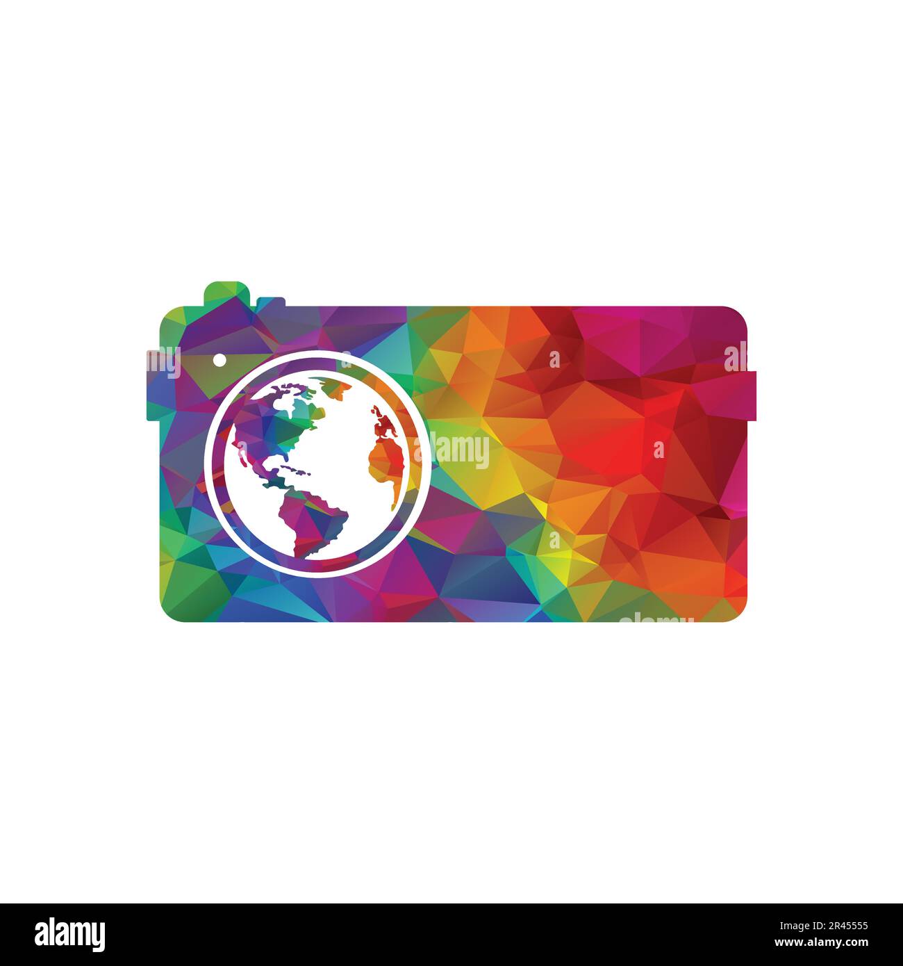 Camera with globe icon. Flat color design. Vector Illustration. Stock Vector