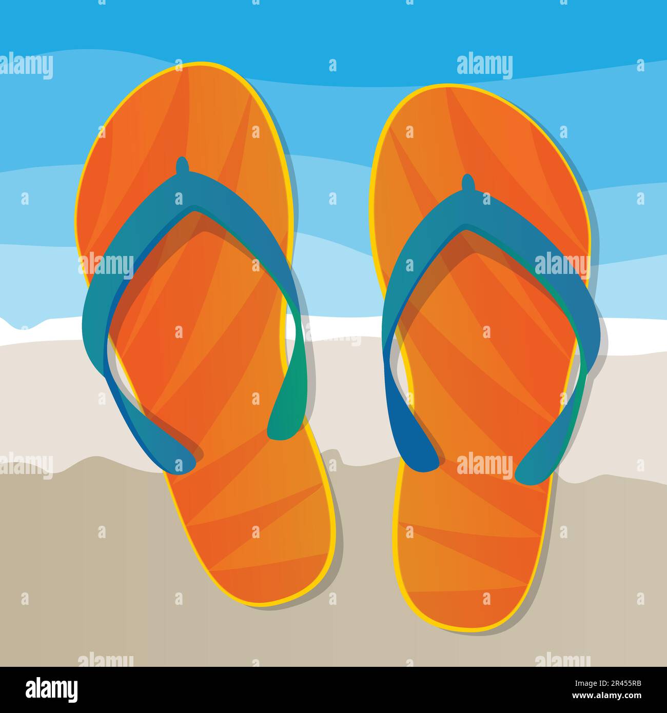Flip Flops on The Beach - Holiday Concept Background Stock Vector