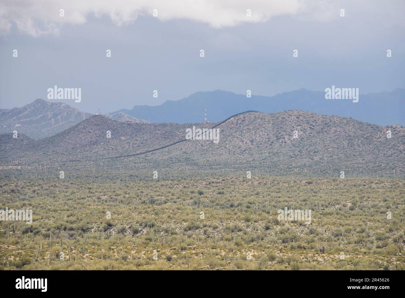 A portion of the border wall shown in distance, created by President Donald Trump, Organ Pipe