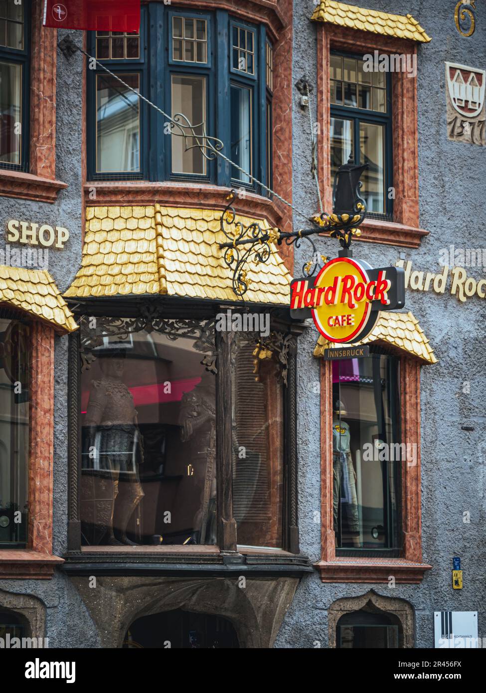 Hard Rock Cafe sign in Innsbruck, Tyrol, Austria old town Stock Photo