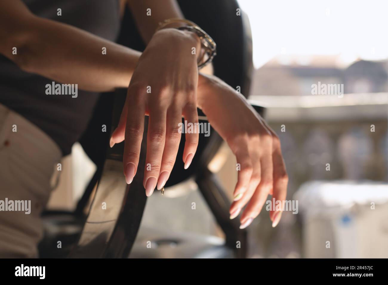 Beautiful female hands with manicure Stock Photo