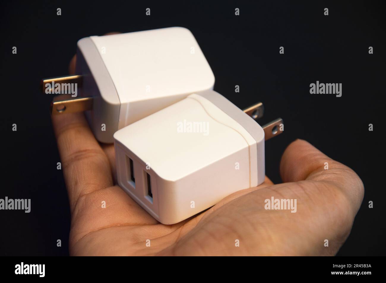 usb charger white 2 port Stock Photo