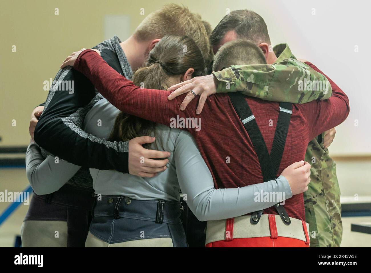 The Ozark High School Army JROTC Precision Team takes a moment to pray and reflect before competing in the 2023 JROTC National Air Rifle Championship on March 25 at Camp Perry, Ohio. The competition is held March 23-25 and features the best marksmen from all-service JROTC programs across the country competing in Sporter and Precision shooting events. | Photo by Sarah Windmueller, U.S. Army Cadet Command Public Affairs Stock Photo