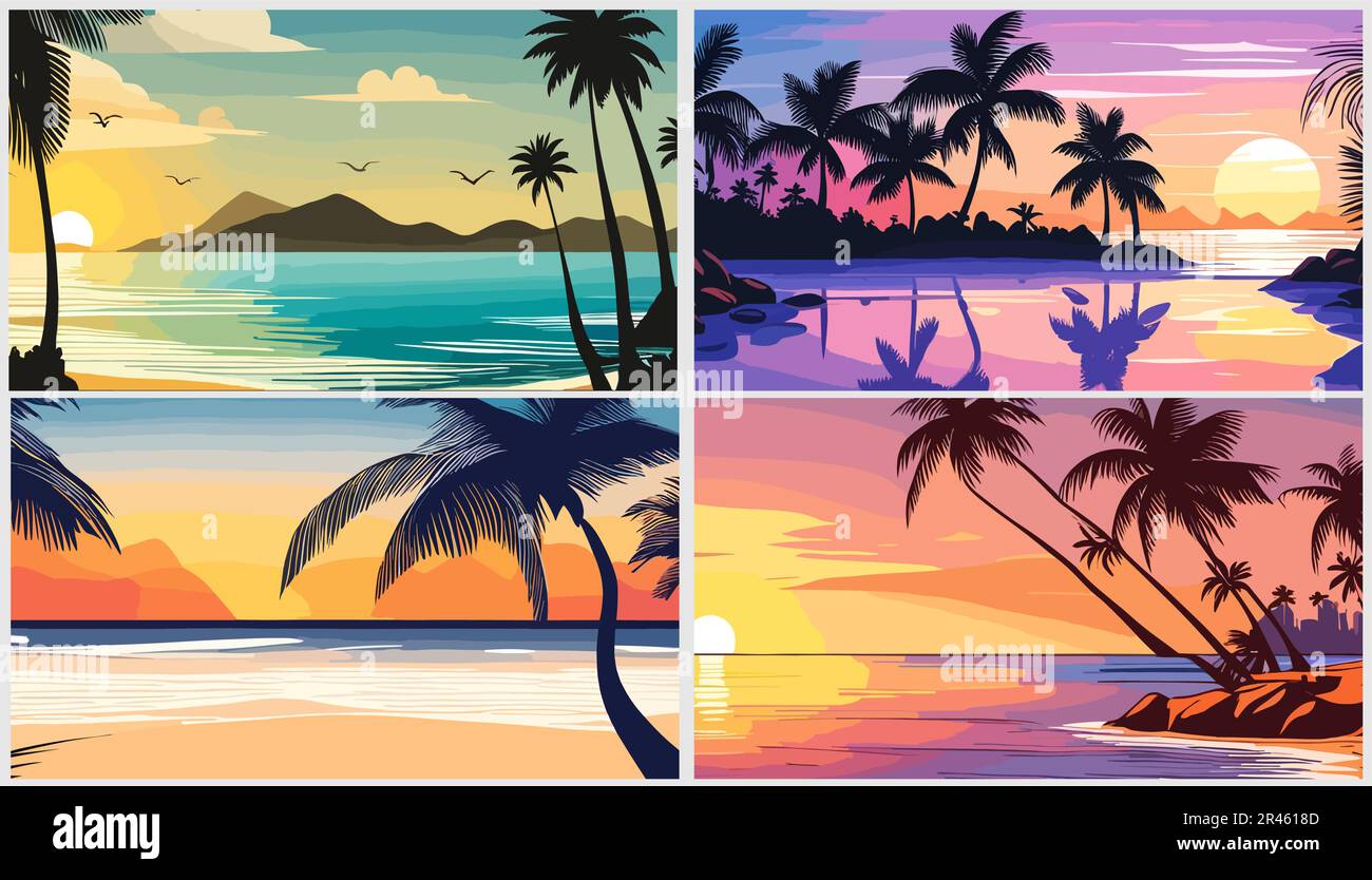 Tropical beach with palm trees and sea background Stock Vector Image ...