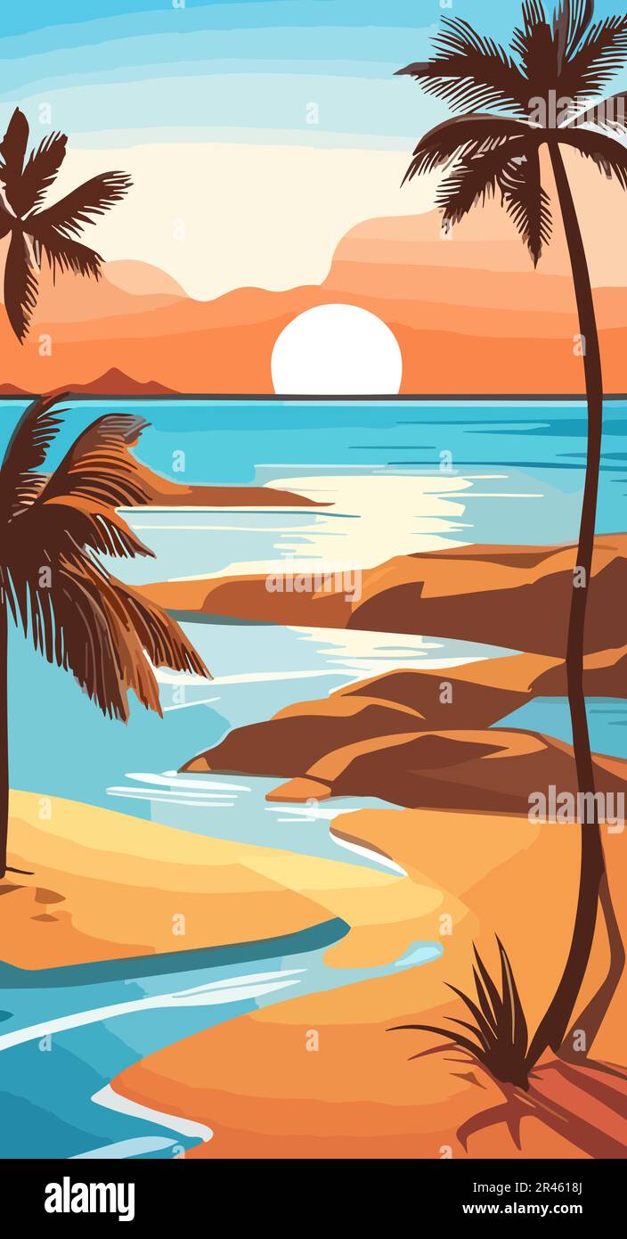 Tropical beach with palm trees and sea vector Stock Vector Image & Art ...