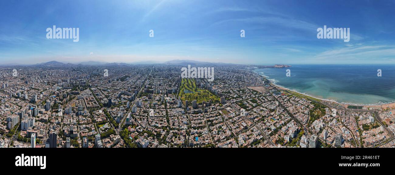 This aerial panoramic shot captures the stunning beauty of a coastal ...