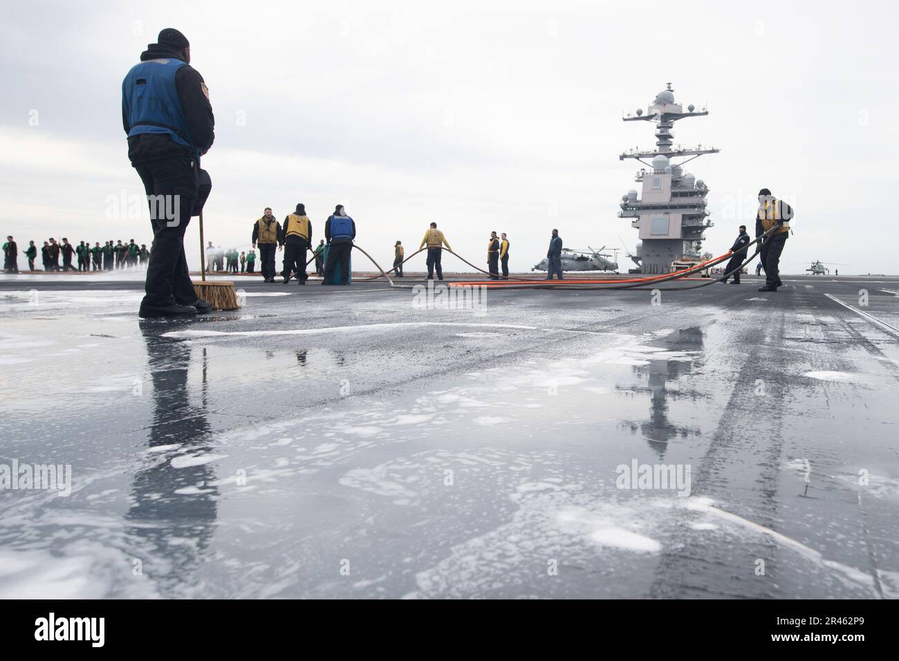 Sailors, assigned to the first-in-class aircraft carrier USS Gerald R ...