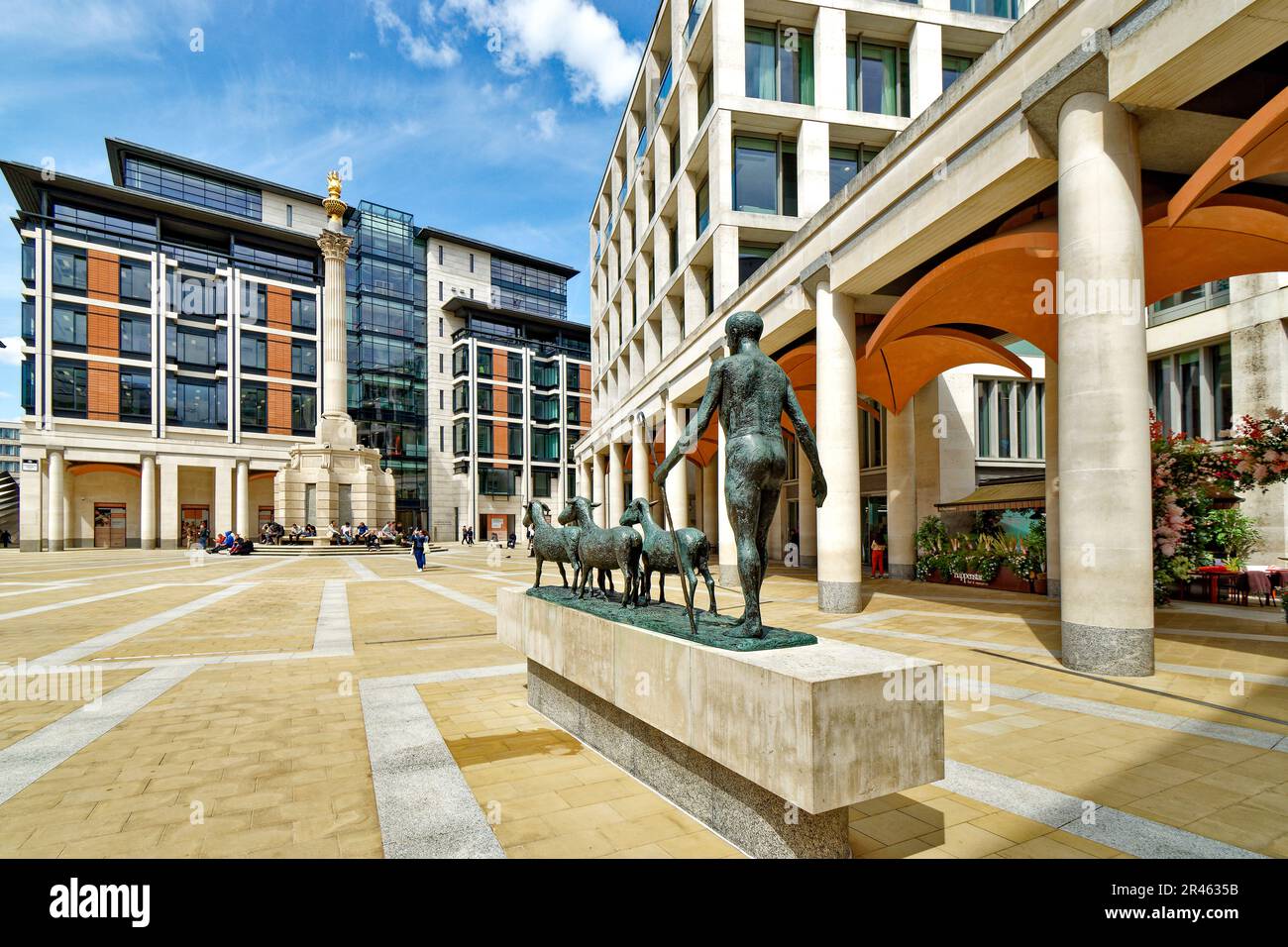 London St Pauls Paternoster Square with the Shepherd and Sheep sculpture by Dame Elisabeth Frink Stock Photo