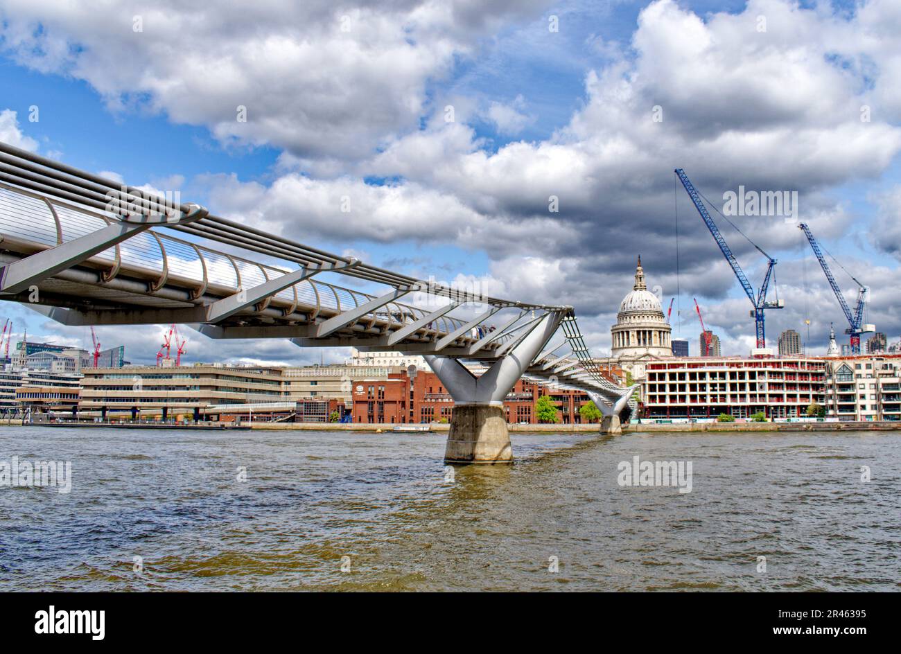 London the Millennium Footbridge over the river Thames leading towards St Pauls Cathedral Stock Photo
