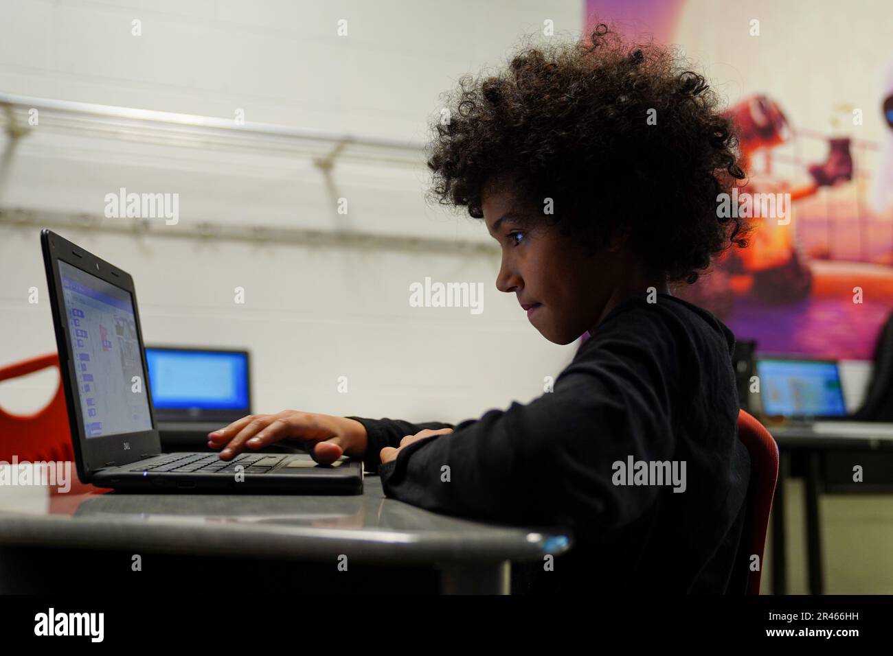 Back Bay Elementary student creates basic algarithem blocks at Back Bay