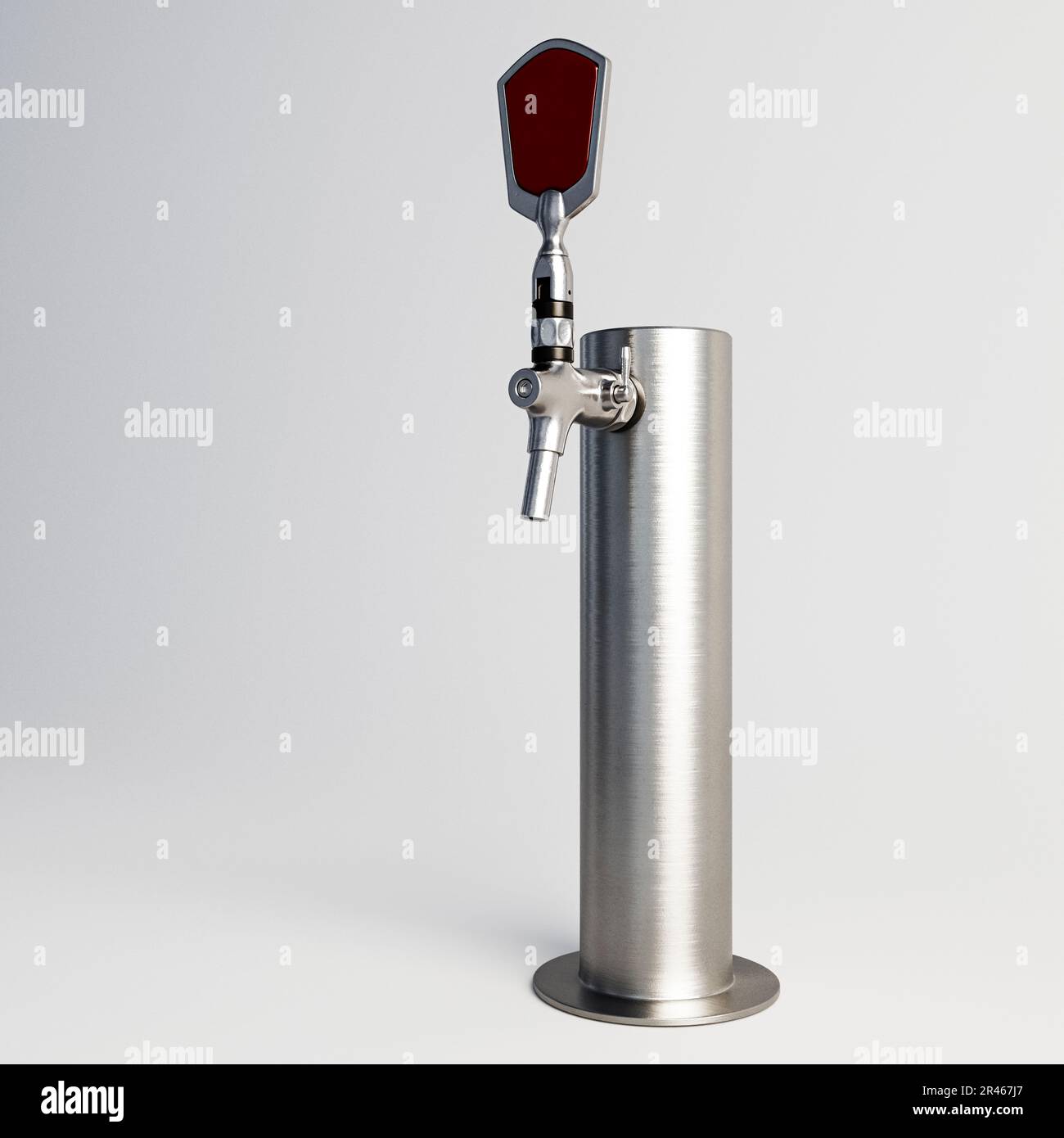 A concept draught beer tap made of a cylindrical shape with steel fittings on an isolated white background - 3D render Stock Photo